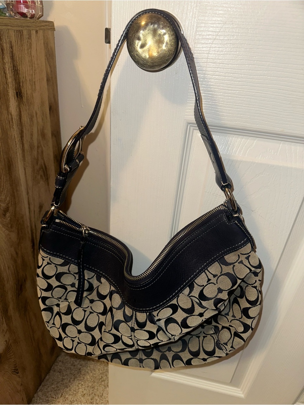 Coach Signature Canvas Hobo in Black and Cream